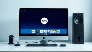 Engage with line下载電腦版 on a visually appealing computer interface setup.