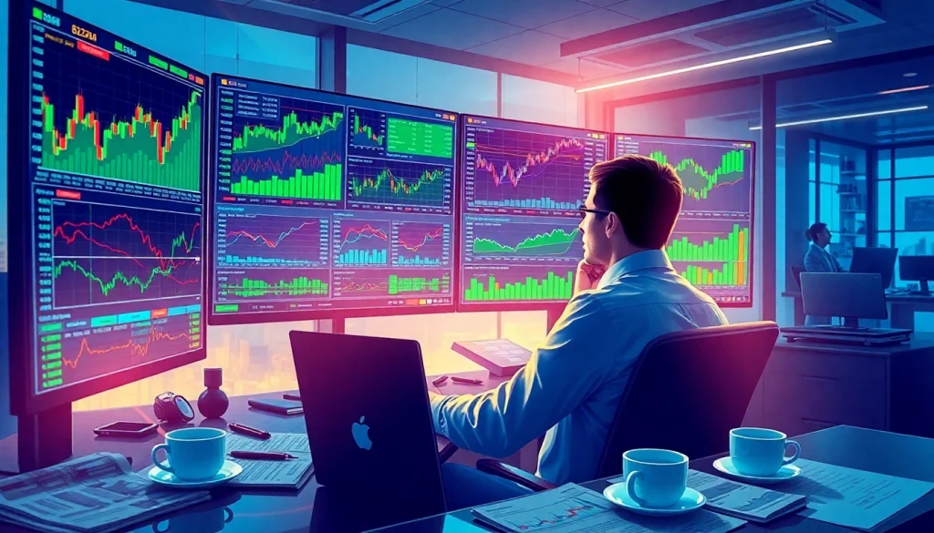 Explore advanced Tradings analysis through a dynamic trading interface with financial charts and graphs.